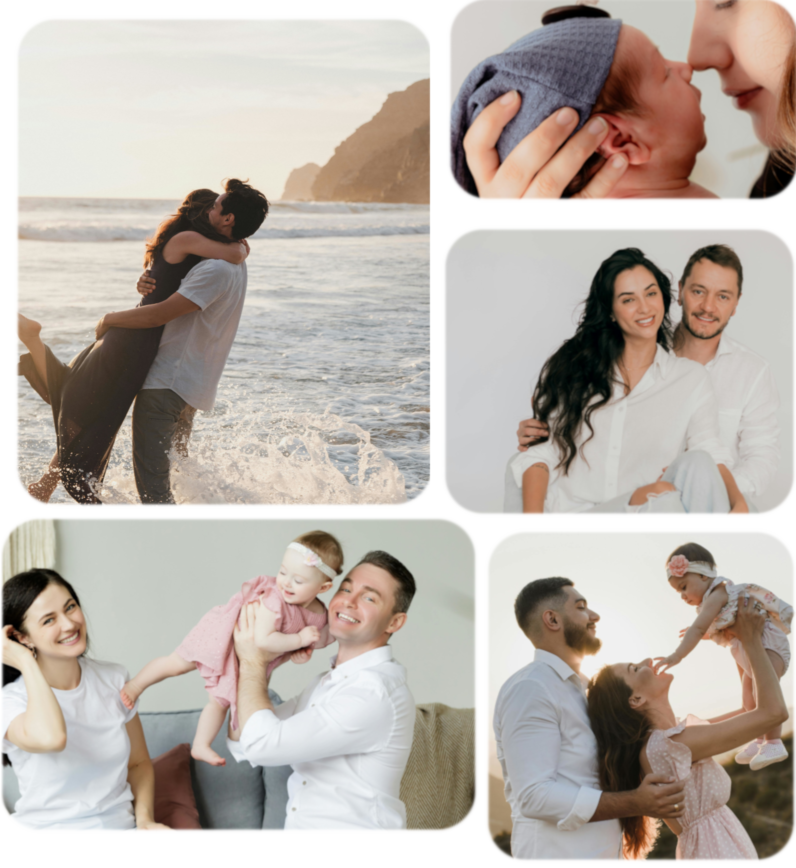Happy couples and families with babies, representing fertility, parenthood, and the journey to building a family