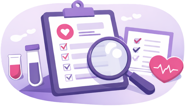 Clipboard with checklist and magnifying glass
