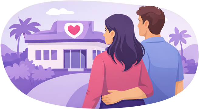 Couple looking towards a fertility clinic in Spain