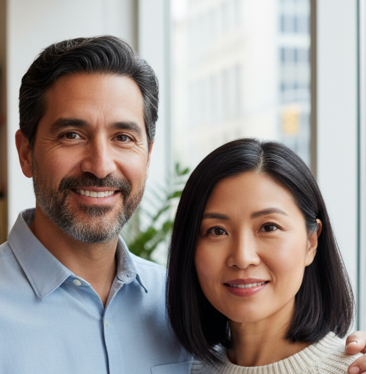 Couple smiling after finding the right fertility clinic through MatchedFertility